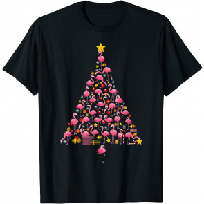 Funny Flamingo Christmas Tree Ornithologist Xmas Women Men T-Shirt