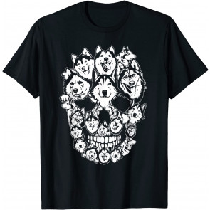 Funny Halloween Costume Skull Siberian Husky Dog Lover Gift T-Shirt