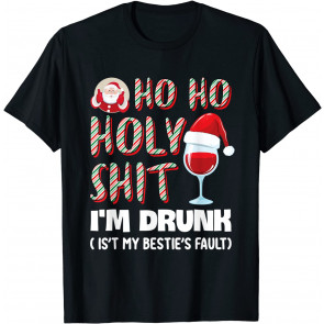 Funny Holy I'm Drunk Santa Christmas Drinking Wine T-Shirt