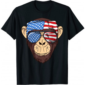 Funny July 4th - US Flag - USA Patriotic Chimpanzee Monkey T-Shirt
