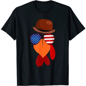 Funny Patriotic Glasses Turkey Face Bow Tie T-Shirt