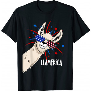 Funny Patriotic Llama Party  T-Shirt