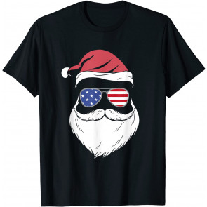 Funny Santa Claus Patriotic USA Sunglasses Kids Christmas T-Shirt