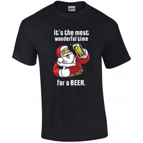 Funny Santa It's A Most Wonderful Time For A Beer Christmas Holiday T Black T-Shirt