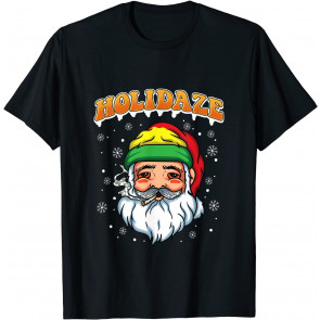 Funny Santa Smoking A Marijuana Joint Holidaze Christmas T-Shirt
