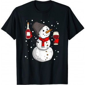 Funny Snowman Wine Drinking Lovers Christmas Xmas Pajamas T-Shirt