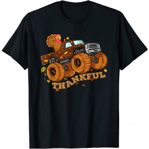 Funny Thanksgiving Turkey Day Riding Monster Truck Kids Boy T-Shirt