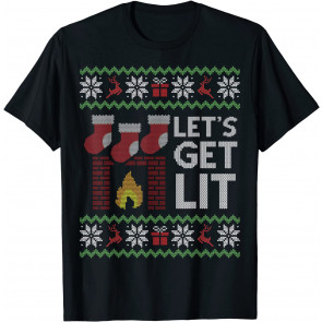 Funny Ugly  Christmas Let's Get Lit Drinking  T-Shirt