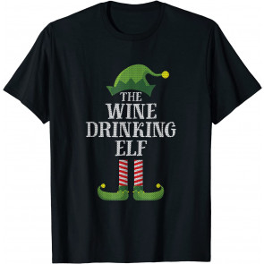 Funny Wine Drinking Elf Ugly Christmas  T-Shirt
