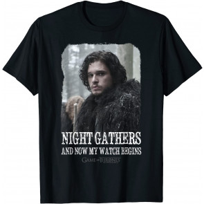 Game Of Thrones Jon Snow And Now My Watch Begins Portrait T-Shirt