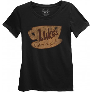 Gilmore Girls Juniors Vintage Luke's Coffee Logo Light Weight Crew T-Shirt
