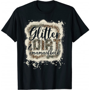 Glitter & Dirt Mama Of Both Army Mom Leopard Camo Bleached T-Shirt