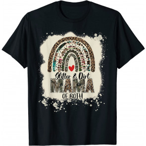 Glitter & Dirt Mama Of Both Leopard Camo Rainbow Bleached T-Shirt