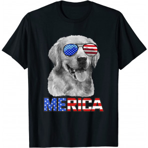 Golden Retriever Dog Merica 4th July Patriotic American T-Shirt