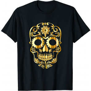 Golden Skull Day Of The Dead Mask Dia De Muertos T-Shirt