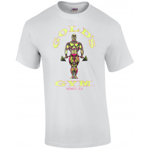 Faded Gold's Gym Neon Strongman Logo  T-Shirt