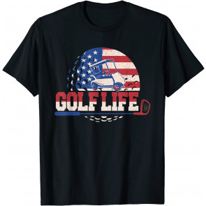 Golf Life Golf Ball Cart. American Flag Patriotic T-Shirt