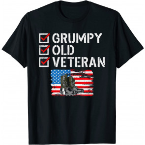 Grumpy Old Veteran Patriotic American Military Veteran Flag T-Shirt