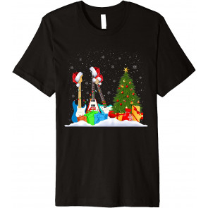 Guitar Santa Hat Christmas Tree T-Shirt