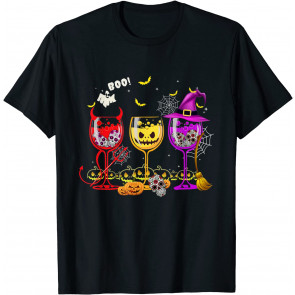 Halloween Party Drinking Glass Wine Boo Lovers T-Shirt
