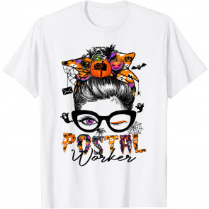 Halloween Postal Worker-Messy Bun Hair- Pumpkin- Girl T-Shirt