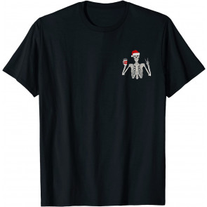 Halloween Skeleton Santa Hat Drinking Coffee T-Shirt