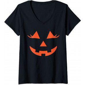 Halloween Smiling Pumpkin Jack-o-Lantern Eyelashes Face T-Shirt