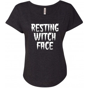Halloween Spooky Resting Witch Face Ladies Flowy Fit Dolman Top-Vintage Black-XXXL T-Shirt