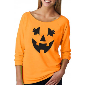 Halloween Tops, Women Solid Pumpkin Face Print T-Shirt