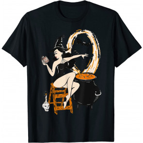 Halloween Witch Pin Up Vintage Retro T-Shirt