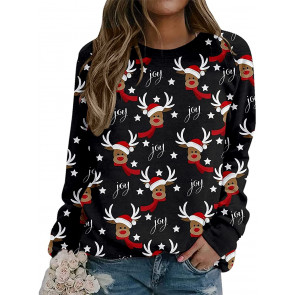 Halloween Women Tops Cute Pumpkin Ghost Black Cat Bat Print Casual Loose T-Shirt