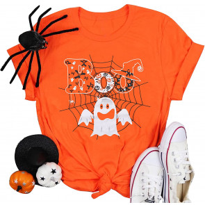 HalloweenBooT-ShirtWomenFunnyGhostPumpkinSpiderGraphicPrintShirtTeeTop T-Shirt