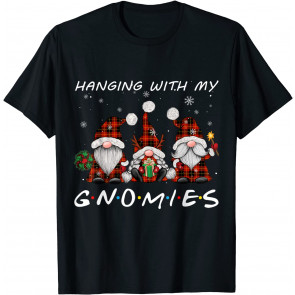 Hanging With Gnomies Gnome Christmas Xmas Buffalo Plaid Red T-Shirt