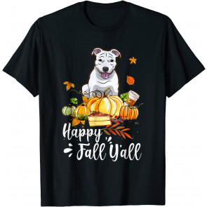 Happy Fall Y'all Pitbull Dog Thanksgiving Halloween T-Shirt