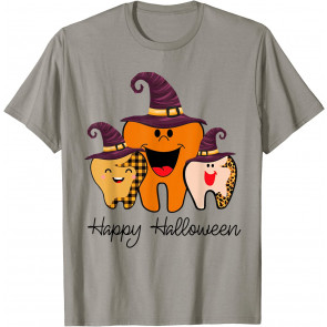 Happy Halloween Tooth Witch Leopard Fall Dentist Dental T-Shirt