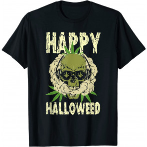 Happy Halloween Weed Skull Skeleton Smoking Marijuana Stoner T-Shirt