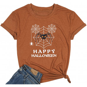 Happy Halloweens Women Funny Spider Web Tshirt Casual Fall T-Shirt