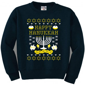 Happy Hanukkah Ugly Christmas  Boys Crewneck Graphic Sweat T-Shirt