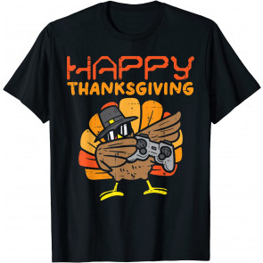 Happy Thanksgiving Dabbing Gamer Turkey Kids Boys Girls Men T-Shirt