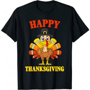 Happy Thanksgiving Turkey Pilgrim Boys Girls Kids Gift T-Shirt