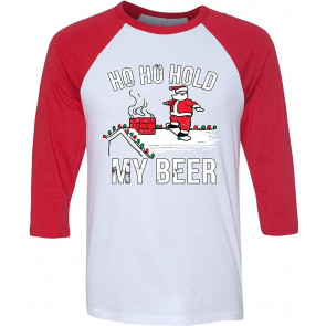 Ho Ho Hold My Beer Skateboarding Santa Ugly Christmas  3/4 Sleeve T-Shirt