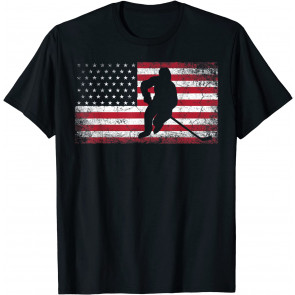 Hockey American Flag 4th Of July Patriotic USA Dad Men Son T-Shirt