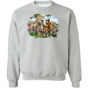 Hollyhock Horses - Horse Equine Lover - Fleece Sweat T-Shirt