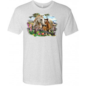 Hollyhock Horses - Horse Equine Lover - Tri-Blend T-Shirt