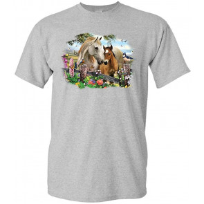 Hollyhock Horses - Horse Equine Lover - T-Shirt