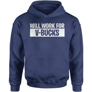 HOOD Will Work For V-Bucks Medium Navy Blue T-Shirt