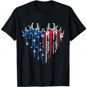 Horseshoe Heart American Flag Independence Day T-Shirt