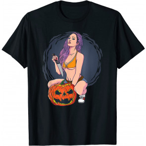 Hot Sexy Halloween Killer Mom Mummy With Knife And Pumpkin T-Shirt