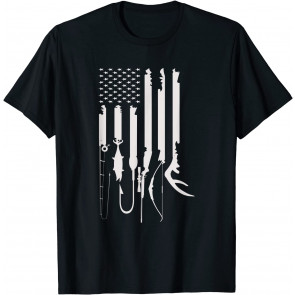 Hunting Fishing USA Flag American Themed Decor T-Shirt