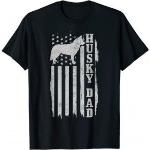 Husky Dad Vintage American Flag Patriotic Husky Dog T-Shirt